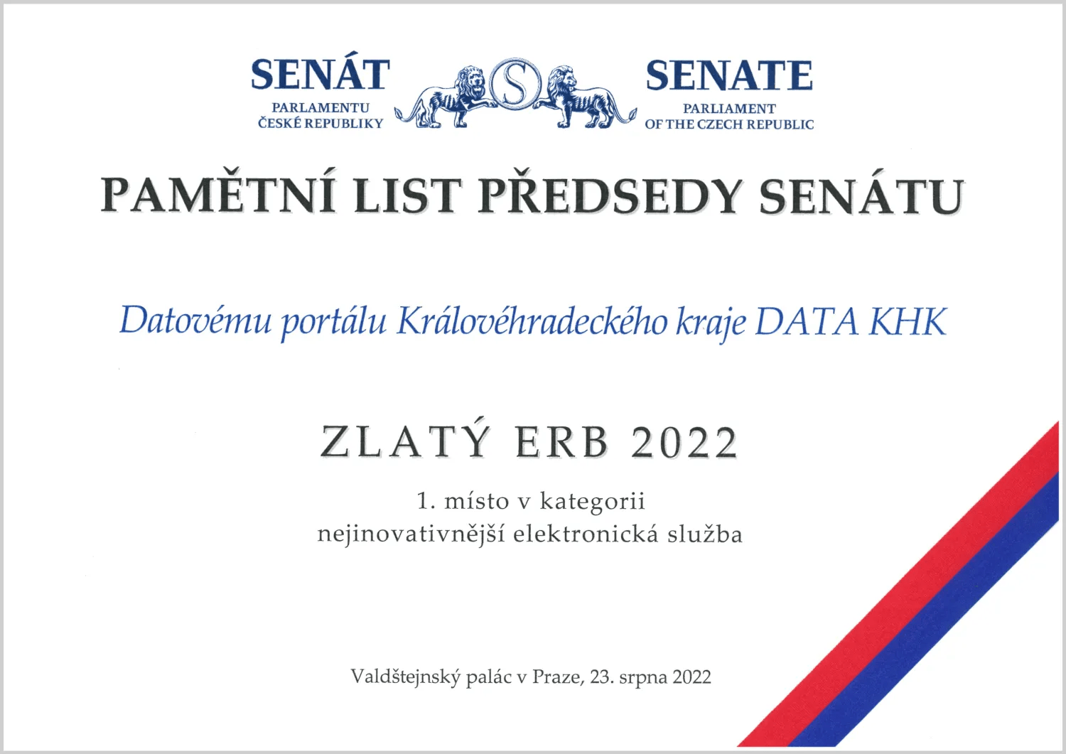 Pamětní list senátu ČR